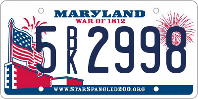MD license plate 5BK2998