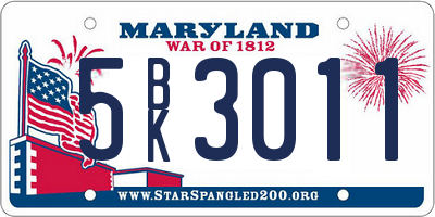 MD license plate 5BK3011