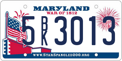 MD license plate 5BK3013