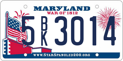 MD license plate 5BK3014