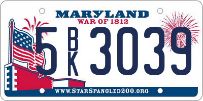MD license plate 5BK3039