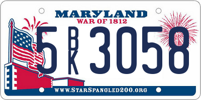 MD license plate 5BK3058