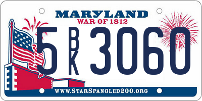 MD license plate 5BK3060
