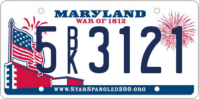 MD license plate 5BK3121