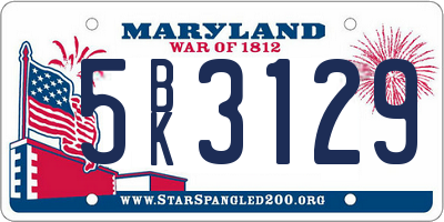 MD license plate 5BK3129