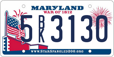 MD license plate 5BK3130