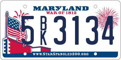 MD license plate 5BK3134