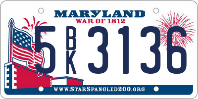 MD license plate 5BK3136