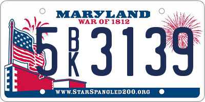 MD license plate 5BK3139