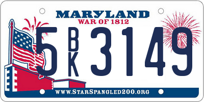 MD license plate 5BK3149