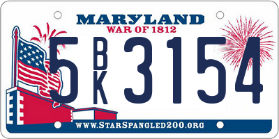 MD license plate 5BK3154