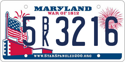 MD license plate 5BK3216