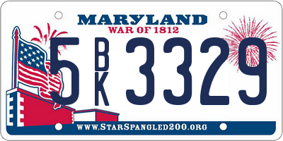 MD license plate 5BK3329