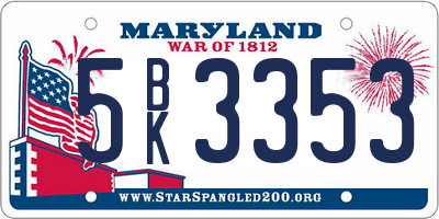MD license plate 5BK3353