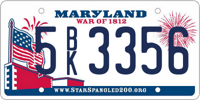 MD license plate 5BK3356