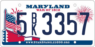 MD license plate 5BK3357