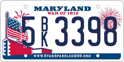 MD license plate 5BK3398