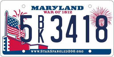 MD license plate 5BK3418