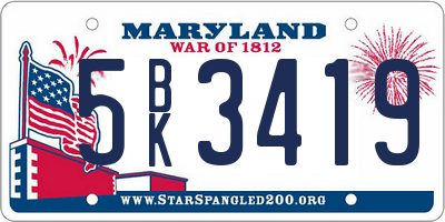 MD license plate 5BK3419