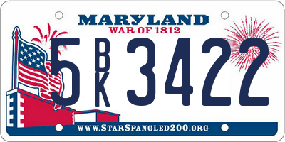 MD license plate 5BK3422