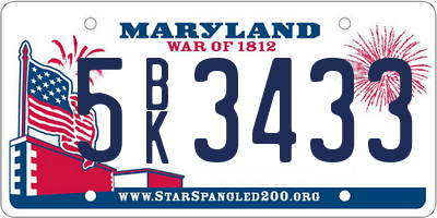 MD license plate 5BK3433