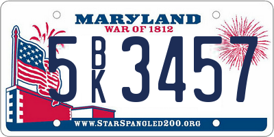 MD license plate 5BK3457
