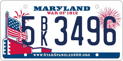 MD license plate 5BK3496