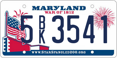 MD license plate 5BK3541