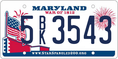 MD license plate 5BK3543