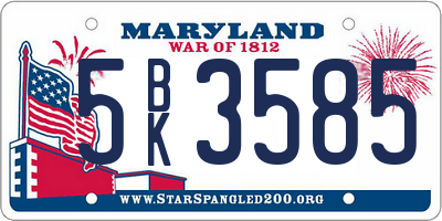 MD license plate 5BK3585