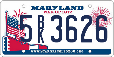 MD license plate 5BK3626