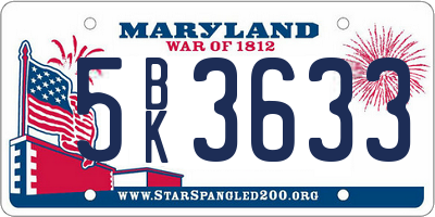 MD license plate 5BK3633
