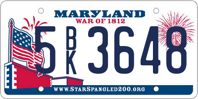 MD license plate 5BK3648