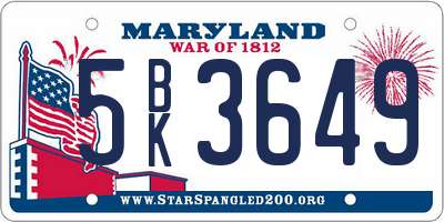 MD license plate 5BK3649