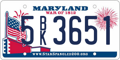 MD license plate 5BK3651