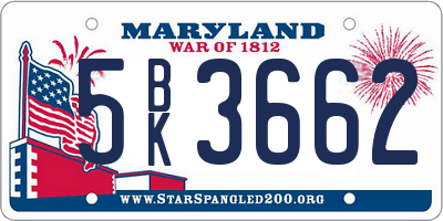 MD license plate 5BK3662