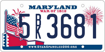 MD license plate 5BK3681