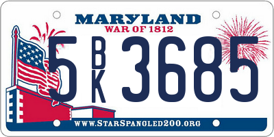 MD license plate 5BK3685