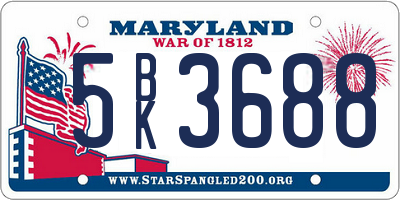 MD license plate 5BK3688