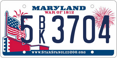MD license plate 5BK3704
