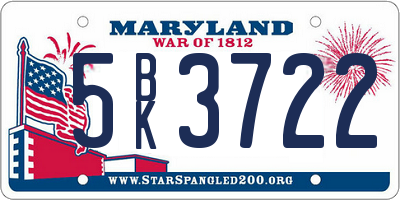 MD license plate 5BK3722