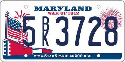 MD license plate 5BK3728