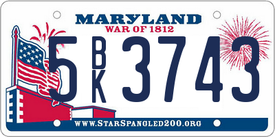 MD license plate 5BK3743
