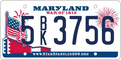 MD license plate 5BK3756