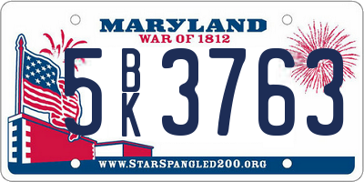 MD license plate 5BK3763