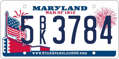 MD license plate 5BK3784