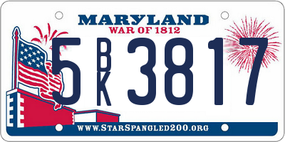 MD license plate 5BK3817