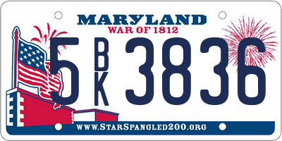 MD license plate 5BK3836