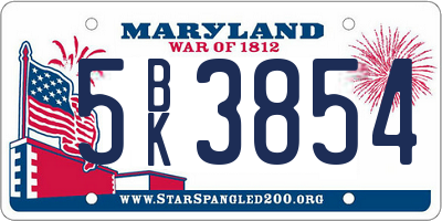 MD license plate 5BK3854