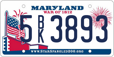 MD license plate 5BK3893